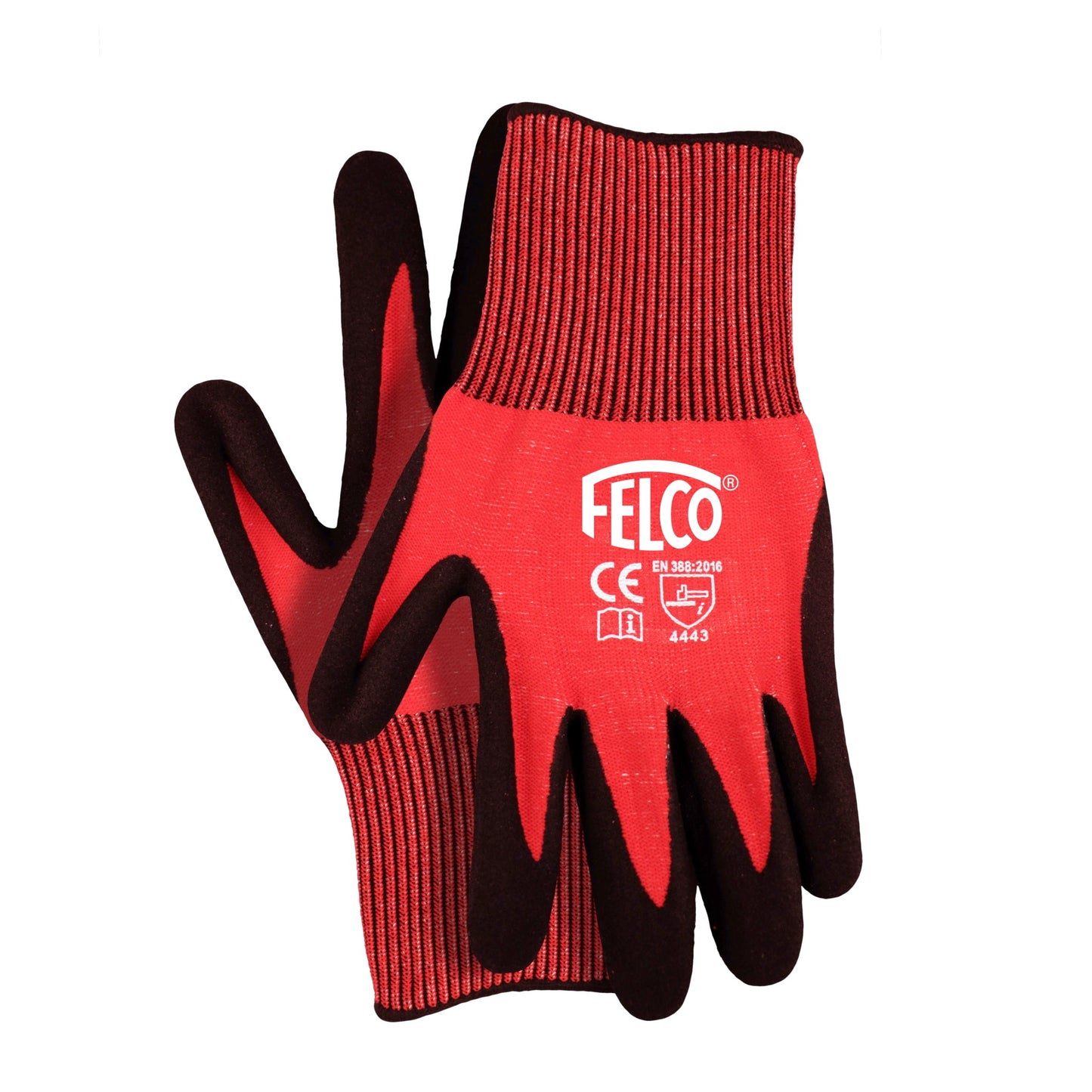 FELCO 701 Workwear gloves of 13 gauge HPPE knitted with nitrile coating, red and black