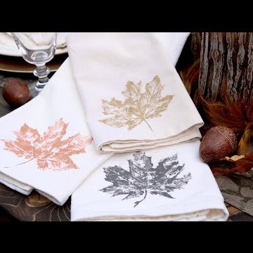 Hand Stamped Leaf Napkins for Fall