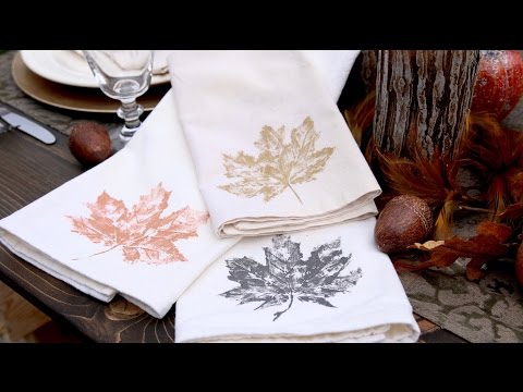 Hand Stamped Leaf Napkins for Fall