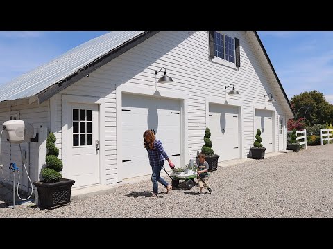 Planting The Containers In Front of Our Barn and Trimming Spiral Topiaries!