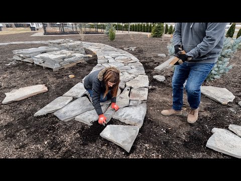 Planting 3 Small Evergreens, Flower Bed Cleanup & ProgressOn the Rock Path!