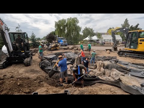 Aquascape Ecosystem Pond Installation Day 2: Liner & Rocks!