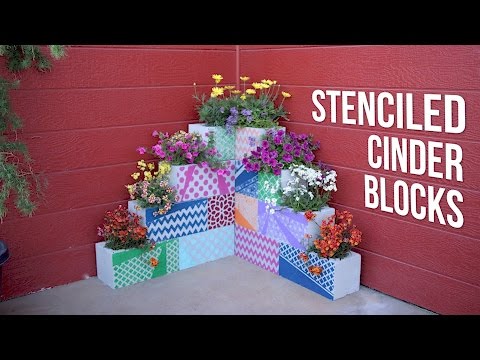 DIY Stenciled Cinder Block Planters