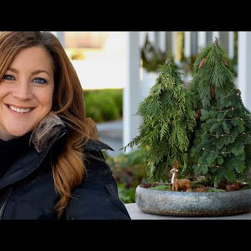 Making Small Evergreen Trees for an Outdoor Winter Centerpiece!