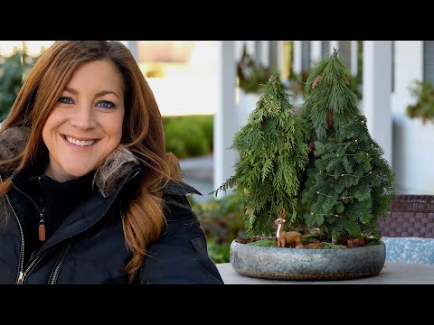 Making Small Evergreen Trees for an Outdoor Winter Centerpiece!