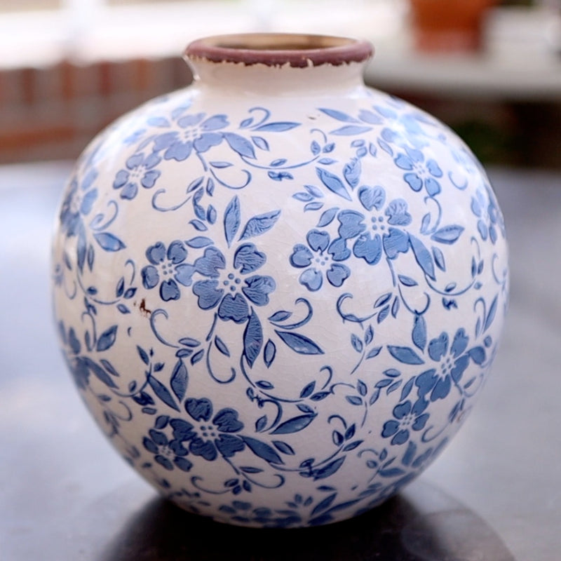 Blue and White Terracotta Vase