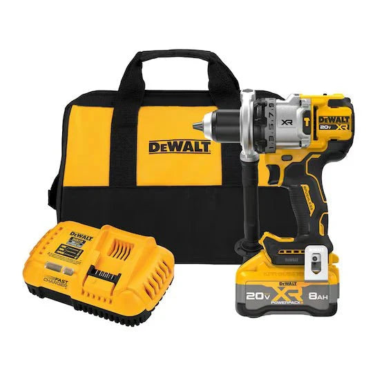 The Easy Dig Gardener Starter Bundle includes a cordless power drill with an attached battery, a battery charger, and a black and yellow tool bag suitable for storing a Power Planter garden auger.