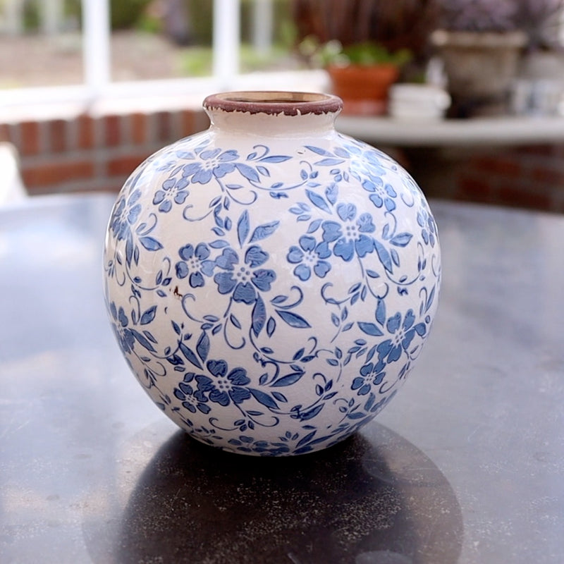 Blue and White Terracotta Vase
