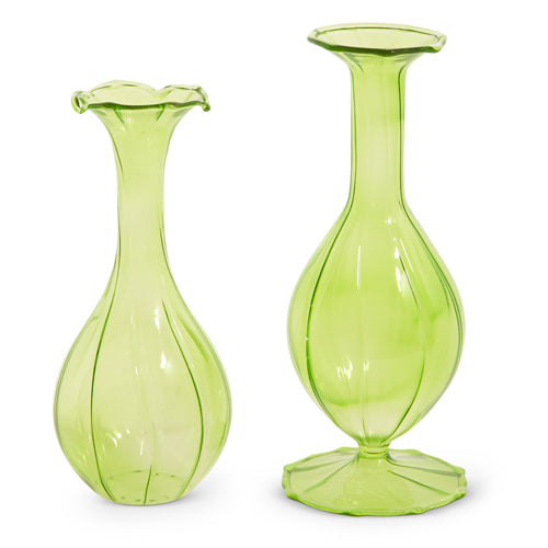 Green Fluted Bud Vases
