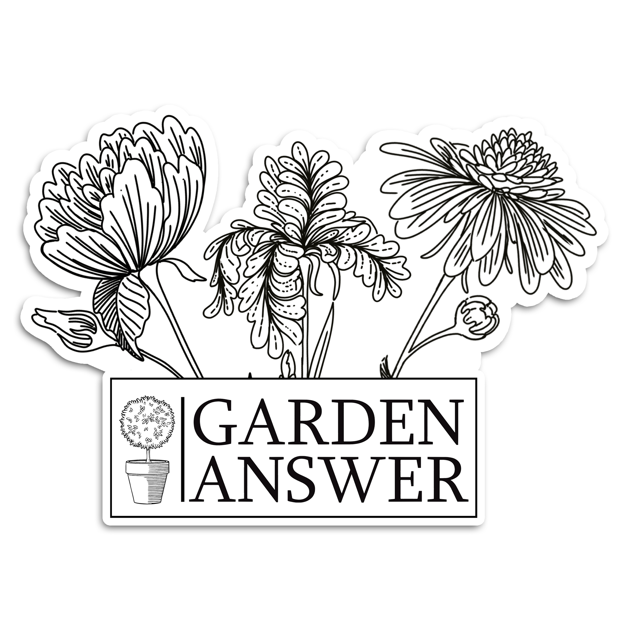 3 Flower Sticker - Black and White — Garden Answer