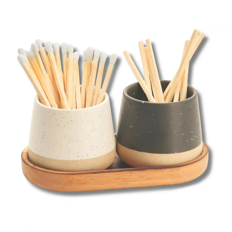 Ceramic Pot Match Holder Set with Tray