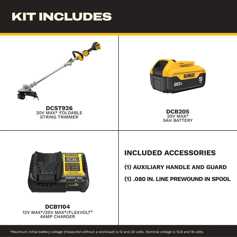 DEWALT® 20V MAX* Brushless Cordless Foldable String Trimmer Kit