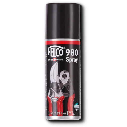 A can of Felco 980 lubricating spray with a picture of pruning shears on the label.