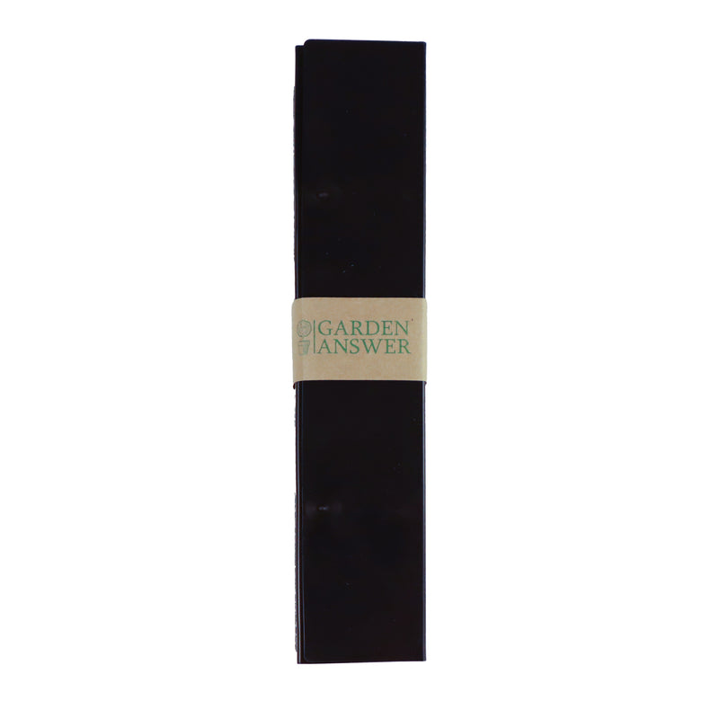 Two long, black Garden Answer Paper Pot Opening Clips held together by a paper band featuring the text GARDEN ANSWER.