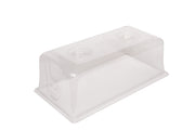 1020 Multi-Vented Humidity Dome, a rectangular clear plastic cover for propagation trays featuring two circular adjustable vents on top and one on each end.