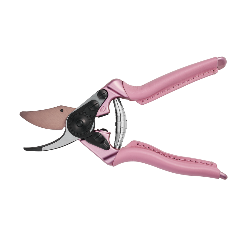FELCO 6 Pink Blossom pruning shears with pink handles and a curved metal blade.