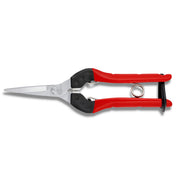 A pair of Felco 322 picking and trimming snips with red handles and silver-colored blades, featuring polyurethane shock absorbers and a flexible pin spring.