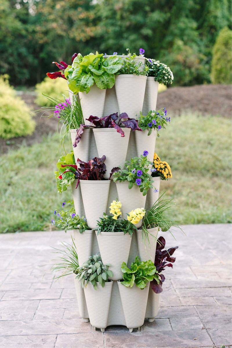 basket weave plant pots GreenStalk 5 Tier Original Vertical Planter (Basket Weave Texture) — Garden Answer