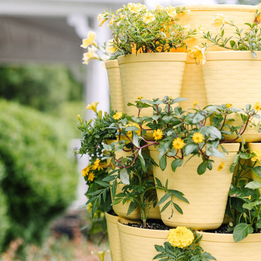 7 Tier GreenStalk Leaf Vertical Planter | Lemon (Basket Weave Texture) 