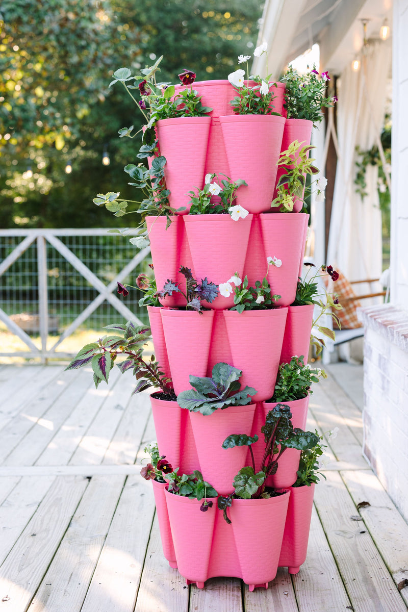 Strawberry Pink GreenStalk 5 Tier Original Vertical Planter (Basket Weave Texture)