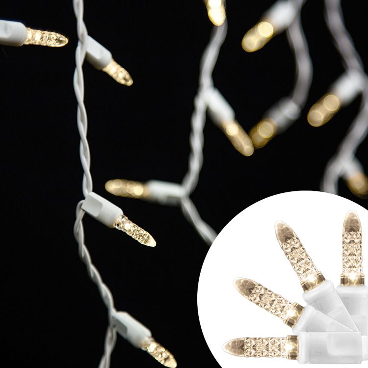 Warm White Icicle String Lights (White Wire)